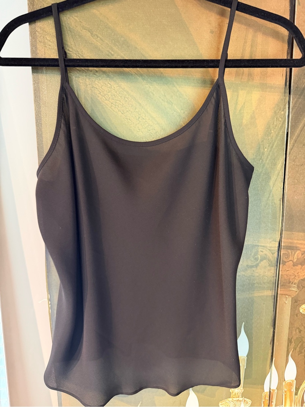 2-Piece Black Sheer Chiffon Blouse & Cami Set | Ruched Front | Size M - Picture 3 of 4